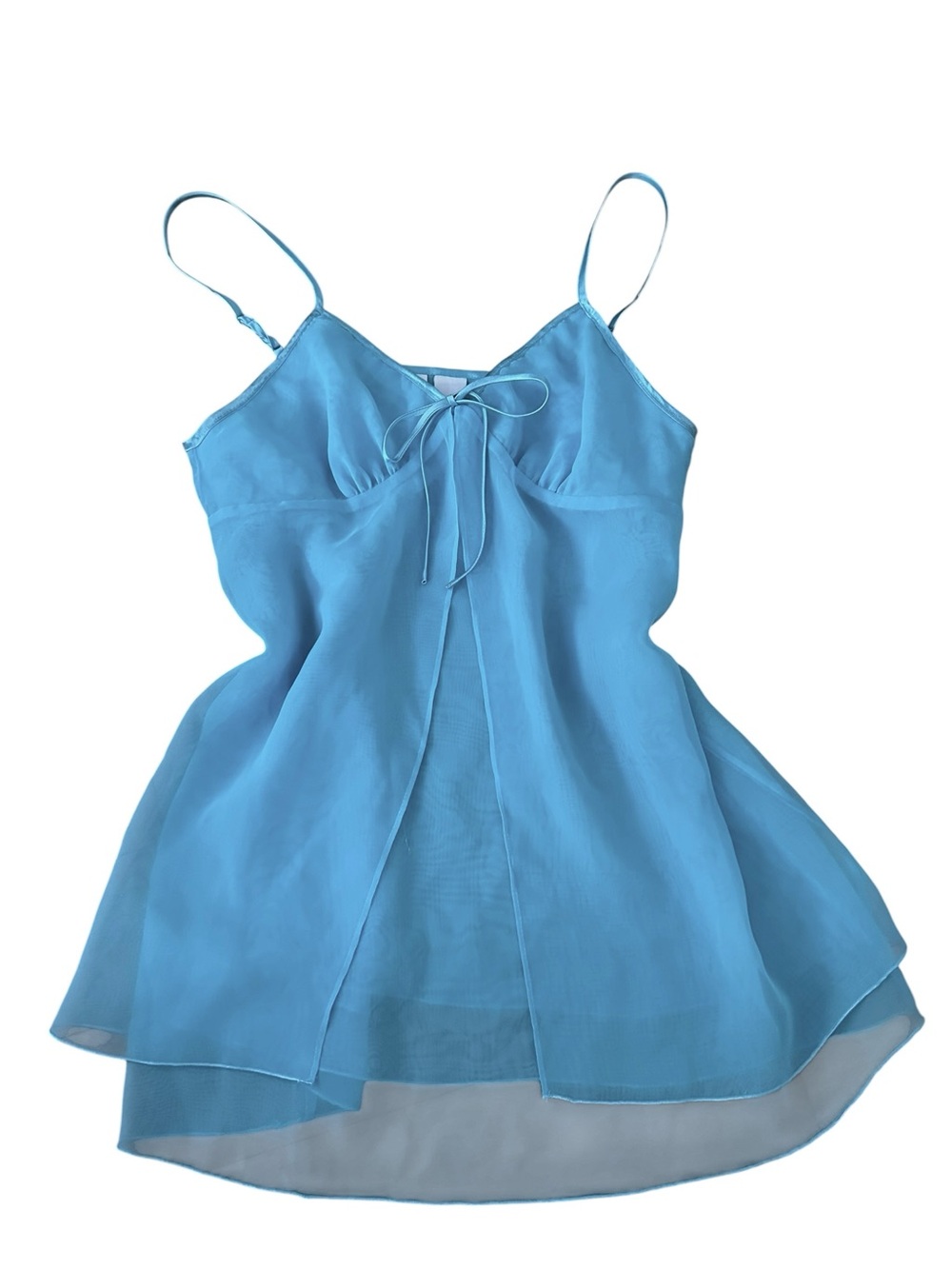 Blue chiffon slip top with adjustable straps and bow y2k fairycore size M